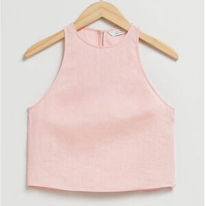 & Other Stories Linen Round Neck Crop Top